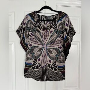 Kenneth Cole Reaction Black and Purple Patterned Blouse